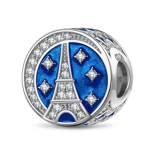 gona- Sterling Silver Blazing Eiffel Tower Charms With Enamel In White Gold Plated