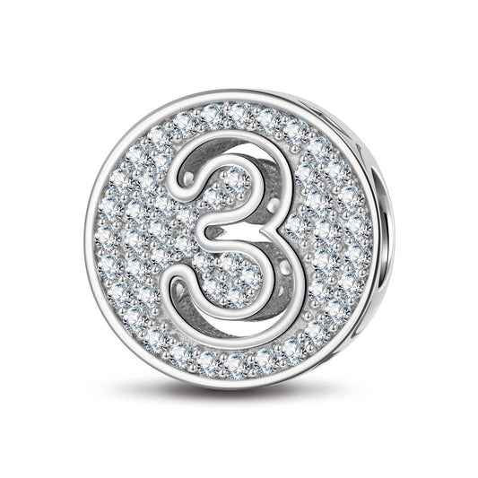 gona- Sterling Silver Number Three Charms In White Gold Plated