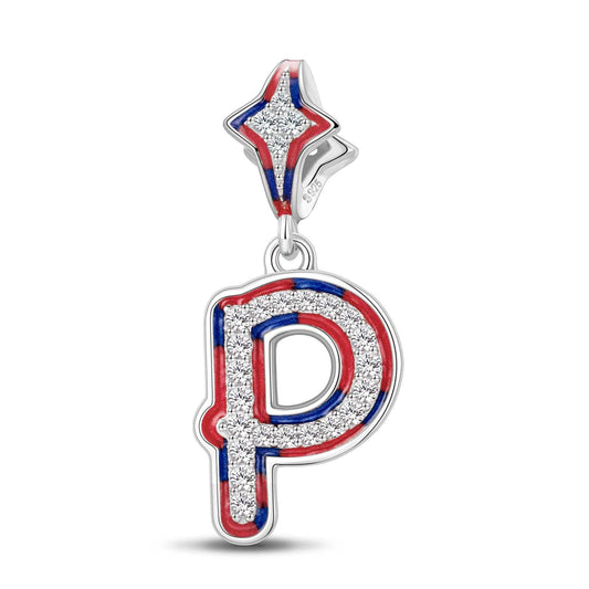 gona- Sterling Silver I Love Paris - Letter P Dangle Charms With Enamel In White Gold Plated