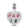 Sterling Silver I Love Paris Dangle Charms With Enamel In White Gold Plated