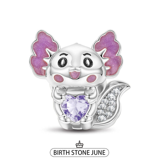 gona- Sterling Silver Lovely Axolotl Birthstone Charms With Enamel In White Gold Plated - Heartful Hugs Collection