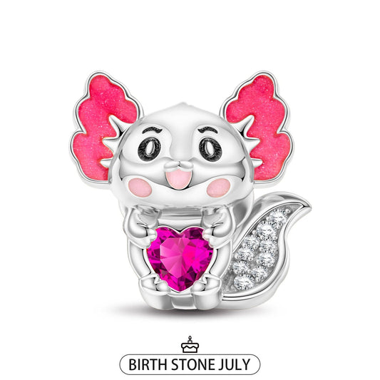 gona- Sterling Silver Lovely Axolotl Birthstone Charms With Enamel In White Gold Plated - Heartful Hugs Collection