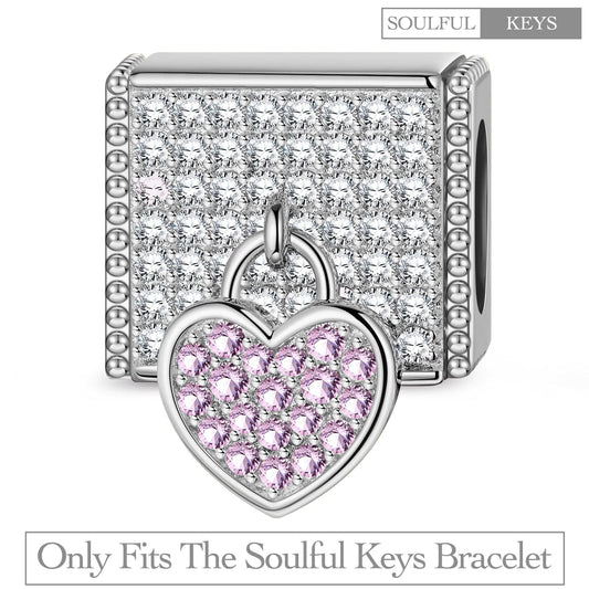 gona- Sterling Silver Lock Your Heart Rectangular Charms In White Gold Plated