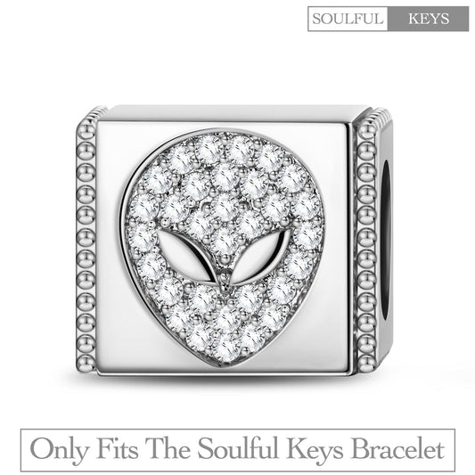 gona- Sterling Silver Alien Rectangular Charms In White Gold Plated