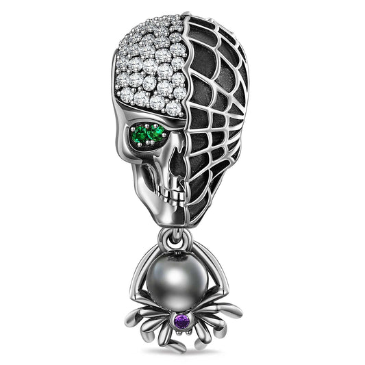 gona- Sterling Silver Spider Skull Dangle Charms In Blackened 925 Sterling silver Plated