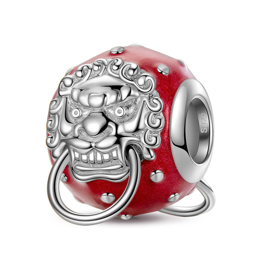 gona- Sterling Silver Ancient Lion Gate Charms With Enamel In White Gold Plated