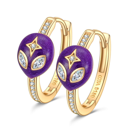 gona- Mysterious Alien Tarnish-resistant Silver Classic Hoop Earrings with Sterling Silver Ear Post With Enamel In 14K Gold Plated
