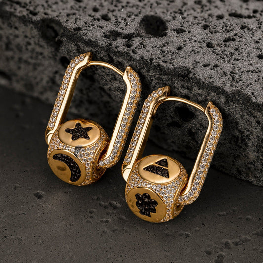 gon- Robot and Light Tarnish-resistant Silver Charms Earrings Set with Sterling Silver Ear Post In 14K Gold Plated