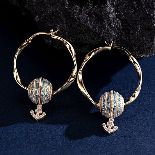 gon- Dancing Anchor Tarnish-resistant Silver Charms Earrings Set With Enamel M Size Classic Hoop Earrings with Sterling Silver Ear Post In 14K Gold Plated