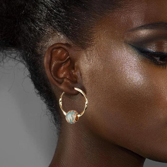 gon- Embrace the Surges Tarnish-resistant Silver Charms Earrings Set With Enamel M Size Classic Hoop Earrings with Sterling Silver Ear Post In 14K Gold Plated