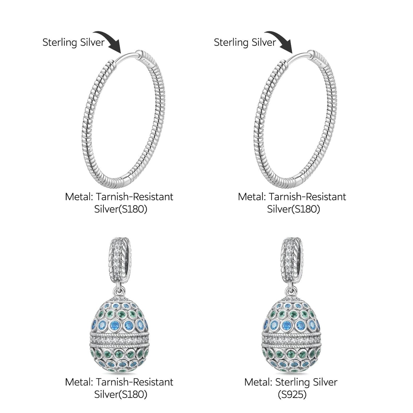 Sapphire Serenade Tarnish-resistant Silver Charms Earrings Set with Sterling Silver Ear Post In White Gold Plated