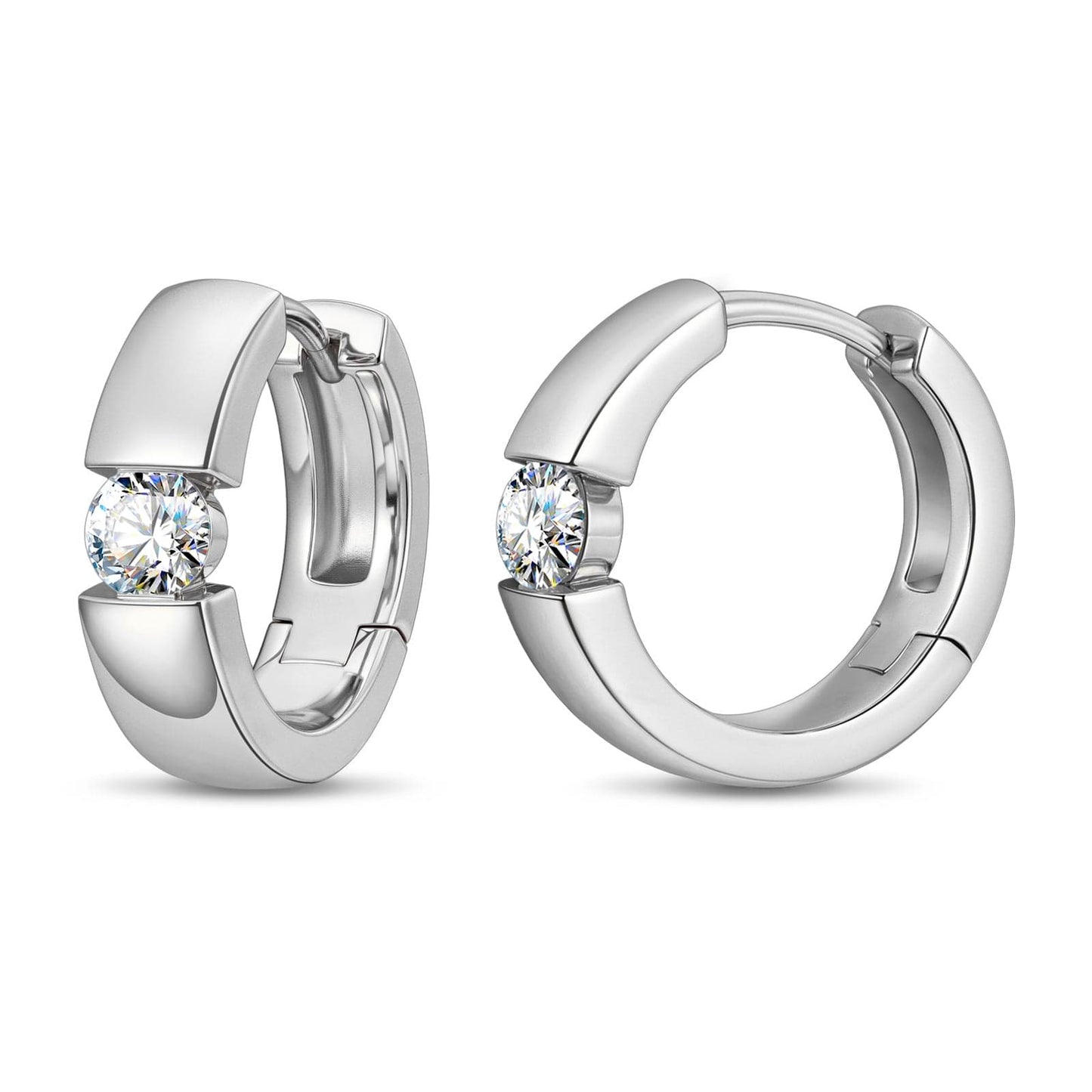 Tarnish-resistant Silver Lab-Grown Moissanite Classic Hoop Earrings with Sterling Silver Ear Post In White Gold Plated