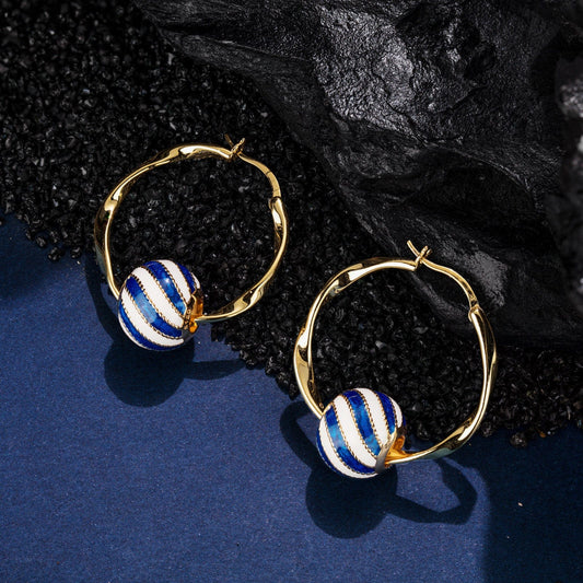 gon- [💥As @anlena_ea's Pick] Sea Waves Tarnish-resistant Silver Charms Earrings Set with Enamle M size Classic Hoop Earrings with Sterling Silver Ear Post In 14K Gold Plated