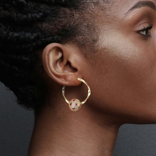 gona- Sterling Silver Pink Love Earrings In 14K Gold Plated