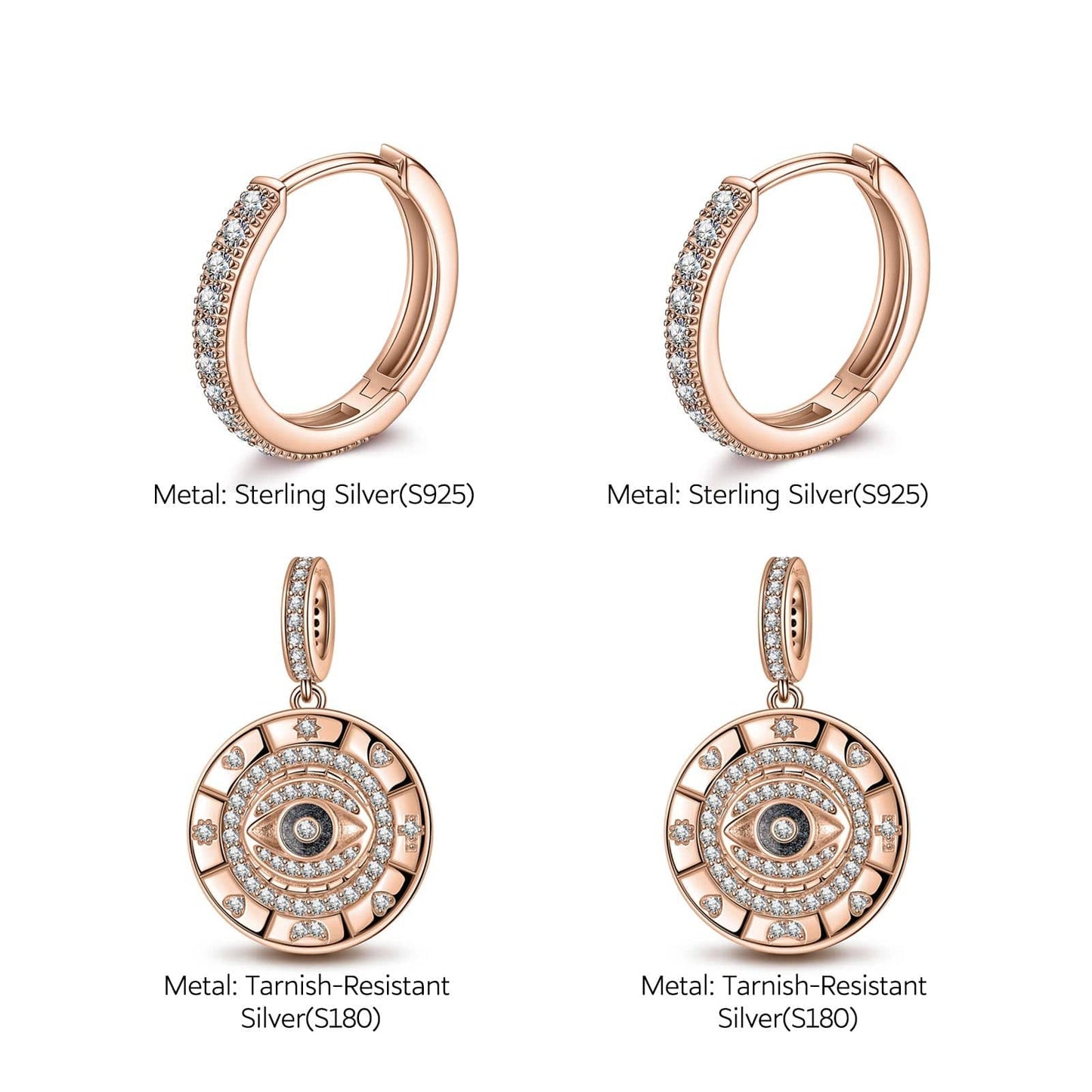 [💥As @svetlana_rusan's Pick] Evil Eyes Tarnish-resistant Silver Charms Earrings Set In Rose Gold Plated