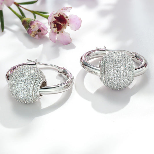 gona- Sterling Silver White Zirconia Minimalist Hoop Earrings In White Gold Plated