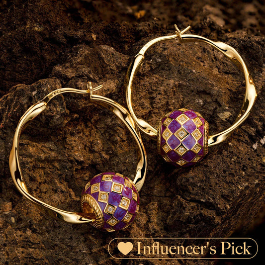 gon- [💥As @mygreatchallenge's Pick] Purple Magic City Tarnish-resistant Silver Charms Earrings Set M Size Classic Hoop Earrings with Sterling Silver Ear Post With Enamel In 14K Gold Plated