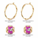Happy Transport Tarnish-resistant Silver Charms Earrings Set M Size Classic Hoop Earrings with Sterling Silver Ear Post With Enamel In 14K Gold Plated