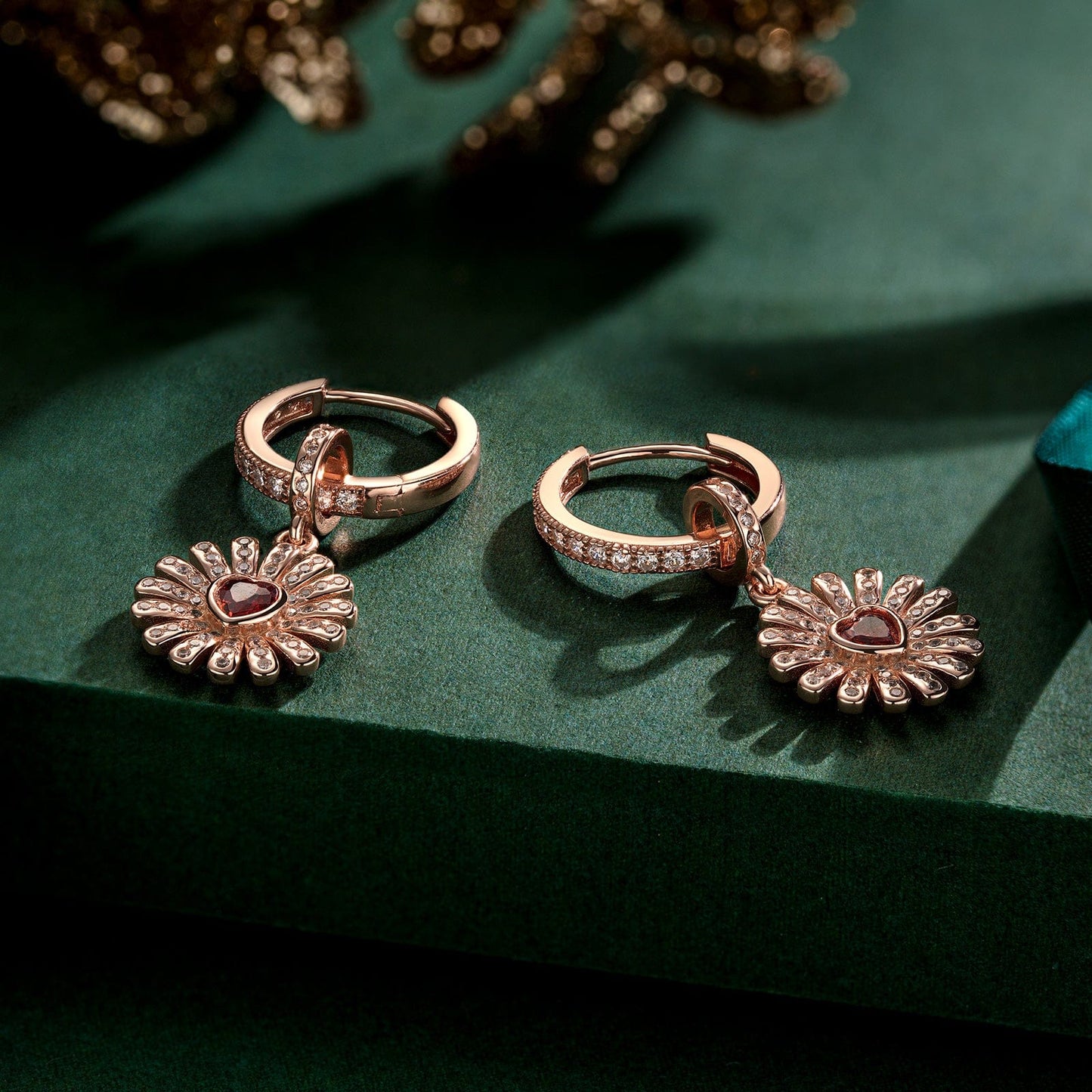 Sterling Silver Gerbera Charms Earrings Set In Rose Gold Plated