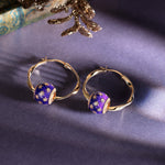 Violet Starry Sky Tarnish-resistant Silver Charms Earrings Set L Size Classic Hoop Earrings with Sterling Silver Ear Post In 14K Gold Plated