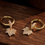 Sterling Silver Golden Maple Leaf Charms Earrings Set In 14K Gold Plated