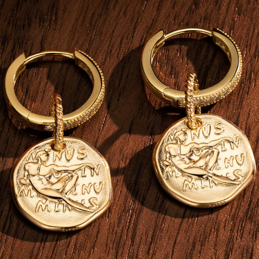 gona- Sterling Silver The Creation of Adam Charms Earrings Set In 14K Gold Plated