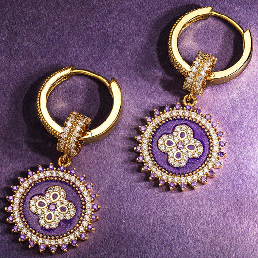 gon- Sterling Silver Violet Whispers Charms Earrings Set With Enamel In 14K Gold Plated