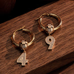 Sterling Silver Number 3 Golden Football Charms Earrings Set In 14K Gold Plated