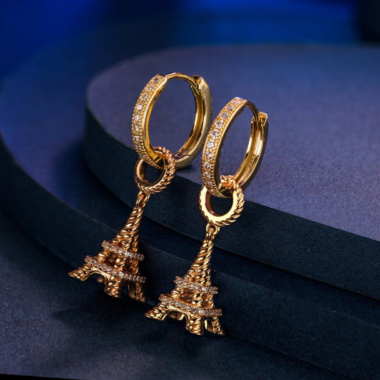 gon- Sterling Silver Vitality of Paris Charms Earrings Set In 14K Gold Plated