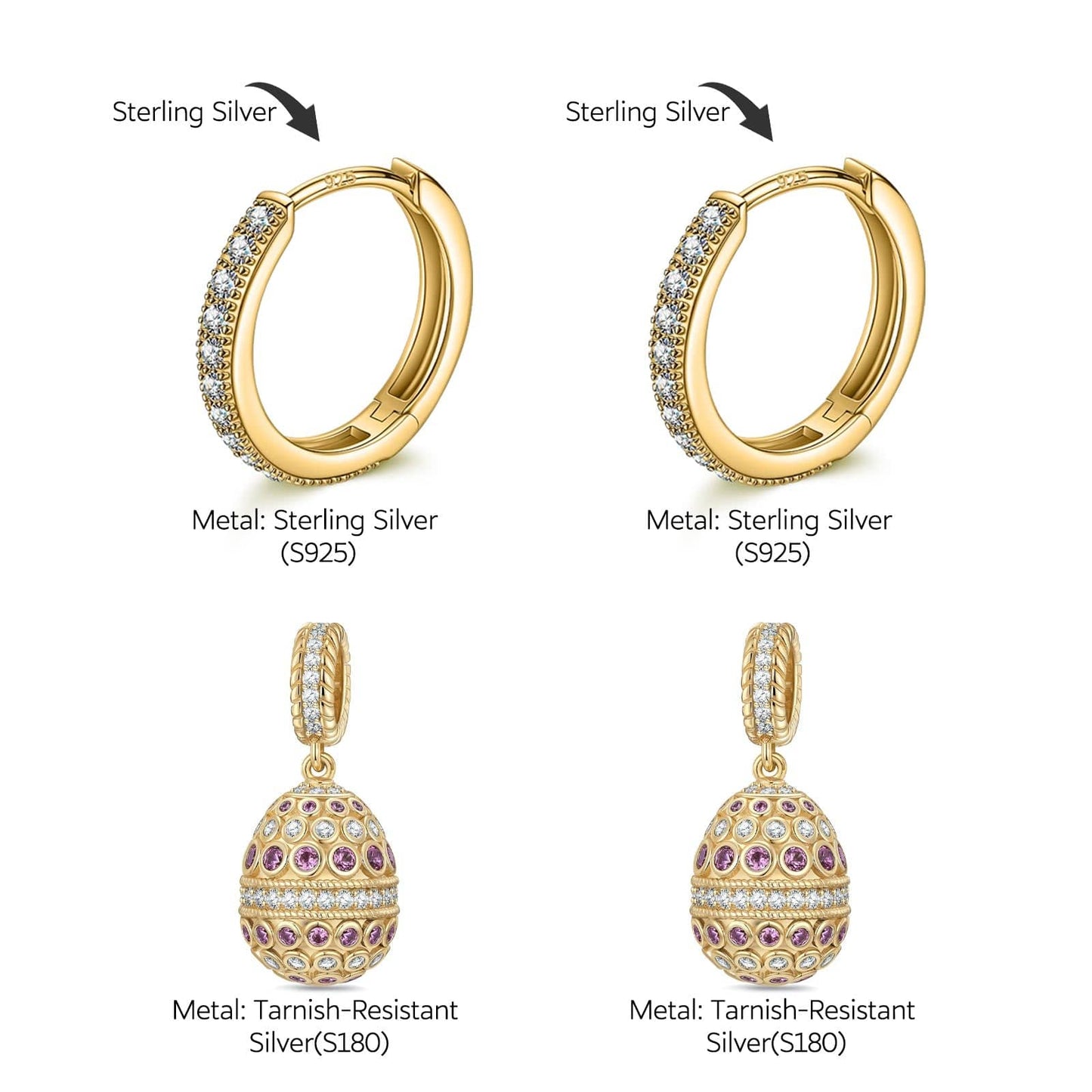 Sterling Silver Ruby Serenade Charms Earrings Set In 14K Gold Plated