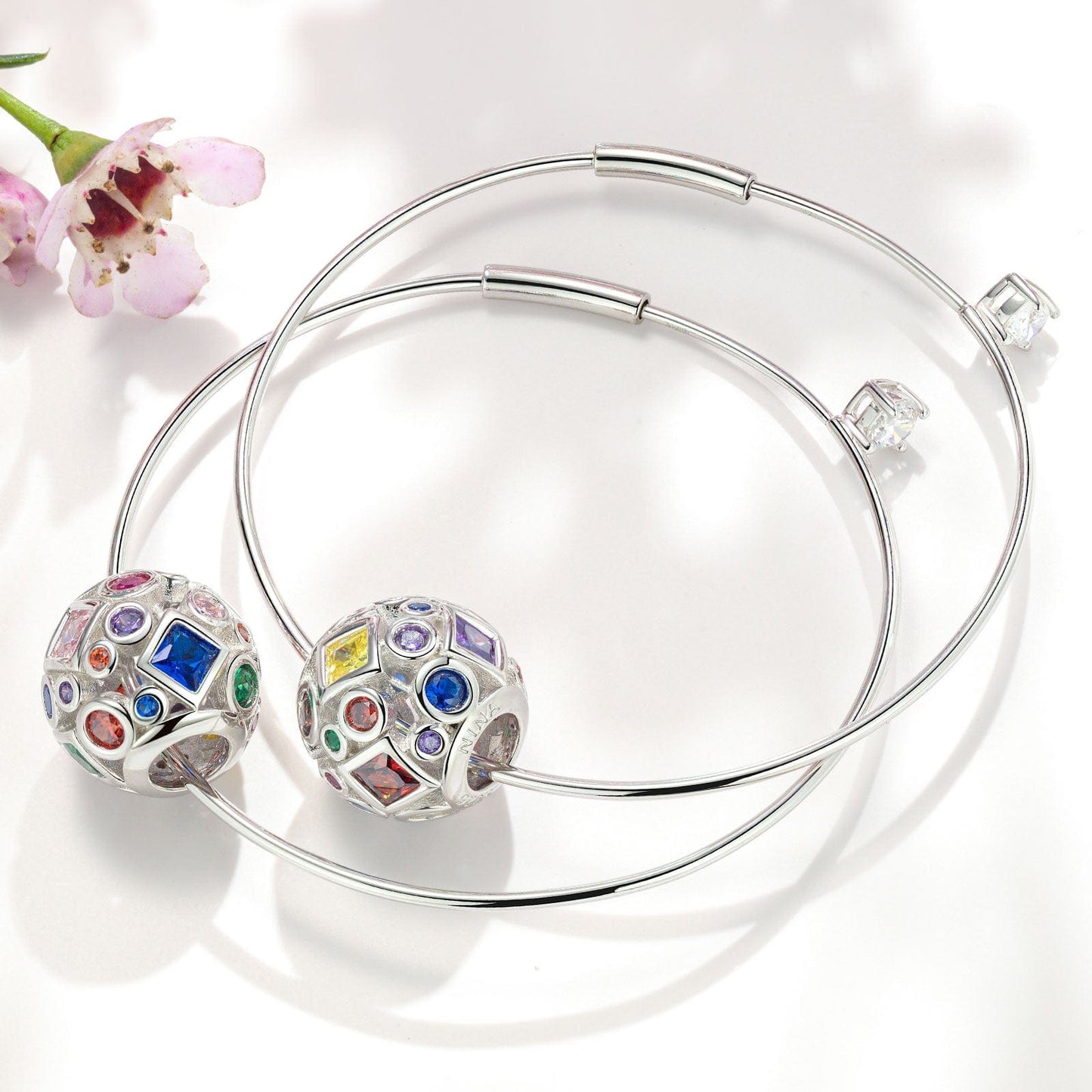 Sterling Silver Summer Rainbow Hoop Earrings In White Gold Plated