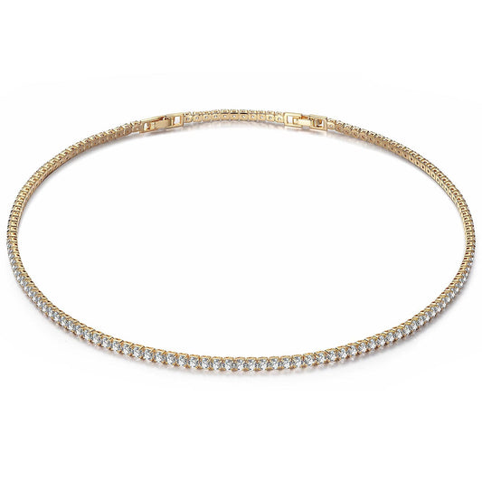 gona- Sterling Silver Classic Tennis Necklace In 14K Gold Plated