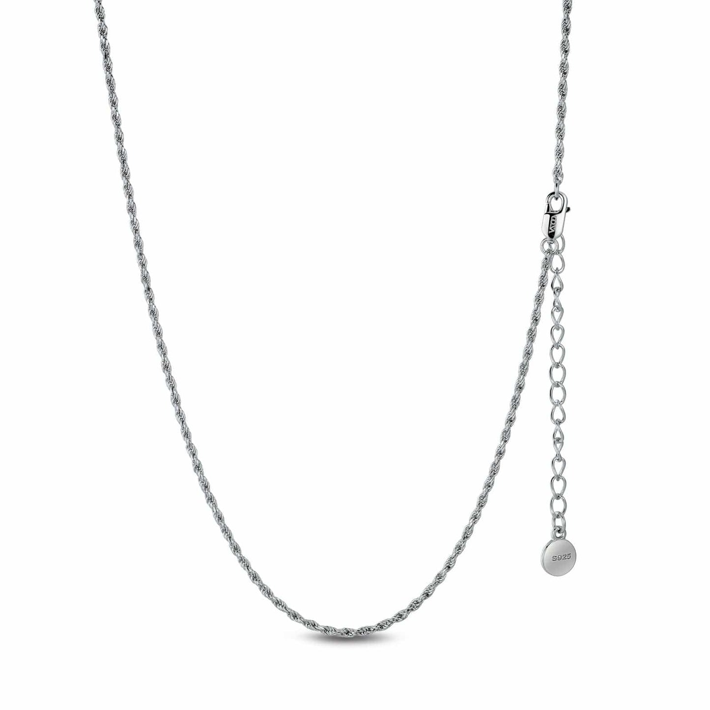 Sterling Silver Classic Rope Chain Necklace In White Gold Plated