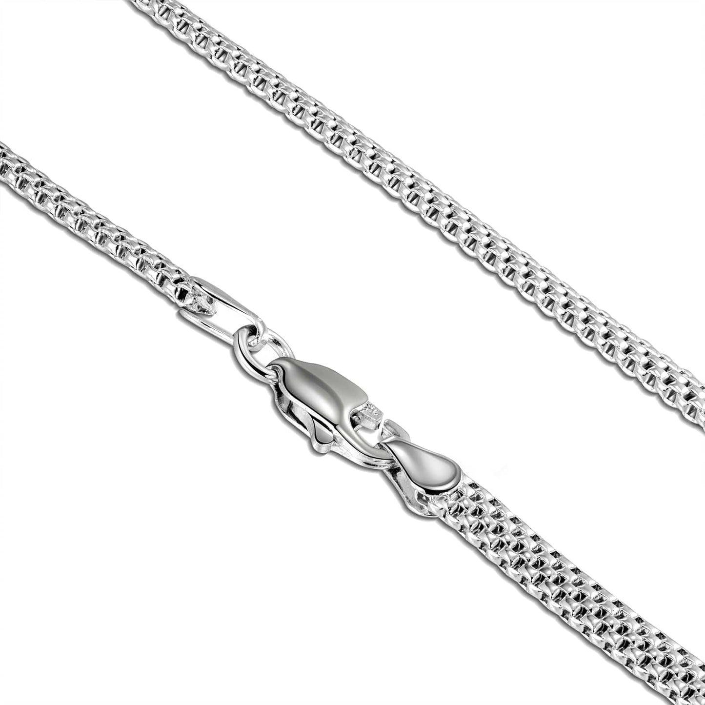 Sterling Silver Simple Chain Necklace In White Gold Plated