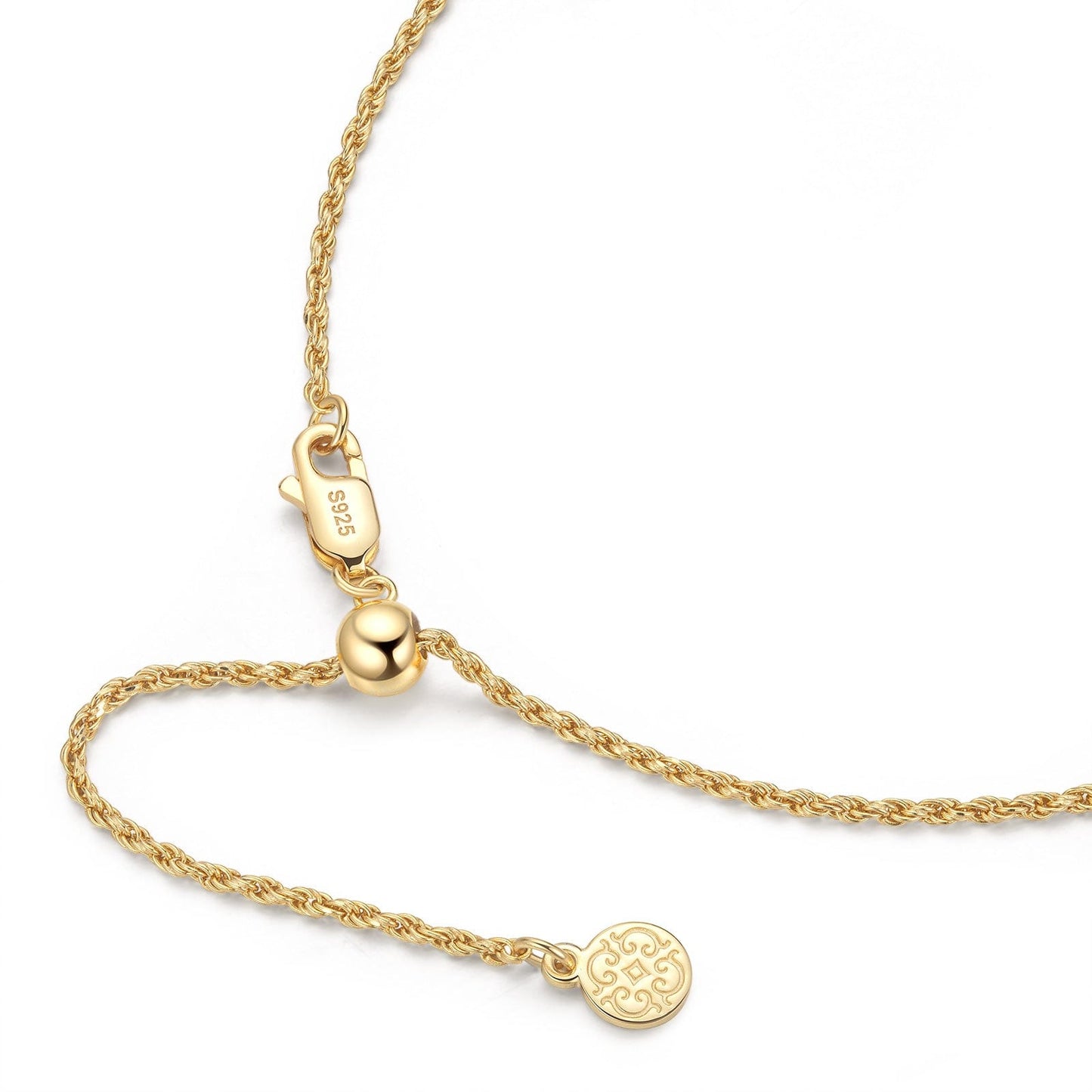 Sterling Silver Adjustable Rope Chain Necklace with Slider Clasp In 14K Gold Plated