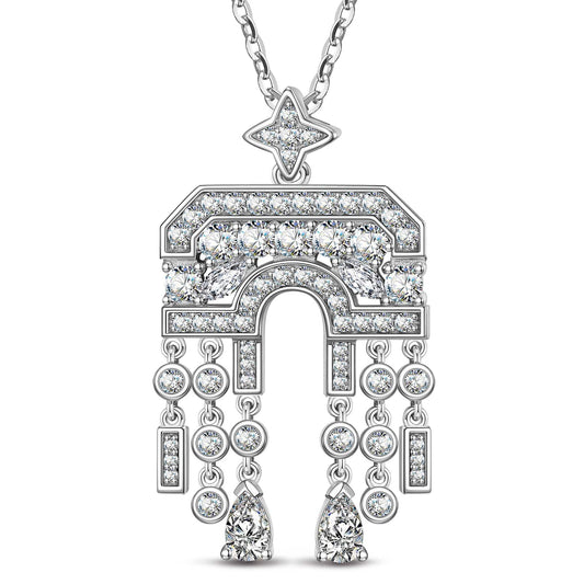 gona- Sterling Silver Necklace Chain Arch of Triumph Tarnish-resistant Silver Tassels Pendant Necklace In White Gold Plated
