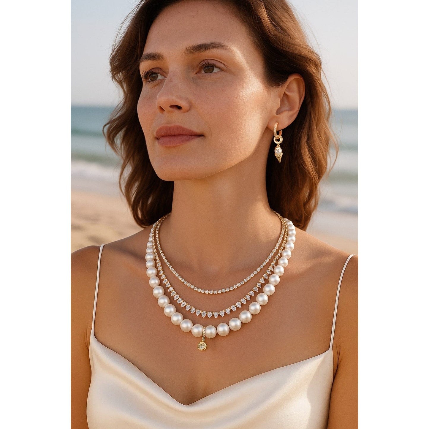 Glistening Droplets Tarnish-resistant Silver Tennis Necklace Chain In 14K Gold Plated