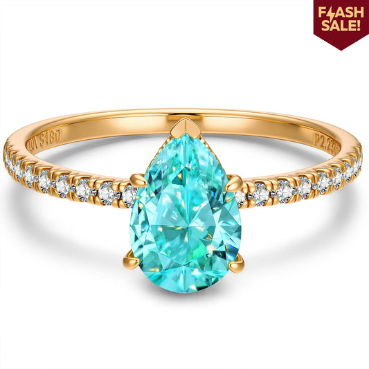 gon- Pear Brilliant Cut Electric Lagoon Hue Lab-Certified Paraiba Tourmaline - Pave Classic Engagement Ring 14K Yellow Gold Plated (Includes GRC Certification from Gemstone Research Center)