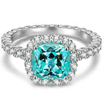 Cushion Cut Electric Lagoon Hue Lab-Certified Paraiba Tourmaline - Halo Classic Engagement Ring White Gold Plated (Includes GRC Certification from Gemstone Research Center)