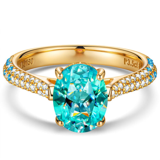 gona- Oval Brilliant Cut Electric Lagoon Hue Lab-Certified Paraiba Tourmaline - Halo Classic Engagement Ring 14K Yellow Gold Plated (Includes GRC Certification from Gemstone Research Center)