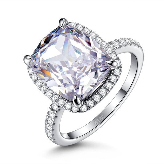 gona- Cushion Modified Brilliant Cut Diamond White Ice-Frosted Sparkle Lab Zircon - Halo Classic Engagement Ring White Gold Plated