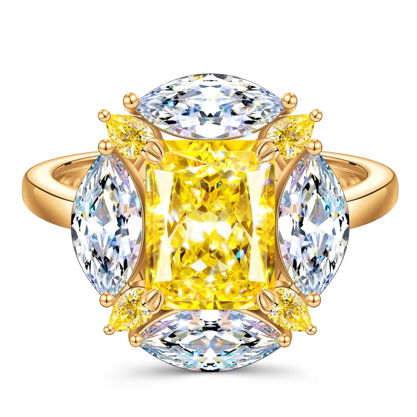 Cushion Modified Brilliant Cut Fancy Vivid Yellow Ice-Frosted Sparkle Lab Zircon - Halo Classic Engagement Ring 14K Yellow Gold Plated