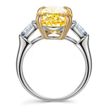 10*14mm Oval Modified Brilliant Cut Fancy Vivid Yellow Ice-Frosted Sparkle Lab Zircon - Three Stone Classic Engagement Ring White Gold Plated