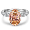 9*11mm Oval Modified Brilliant Cut Padparadscha Sunset Glow Ice-Frosted Sparkle Lab Zircon - Pave Classic Engagement Ring White Gold Plated