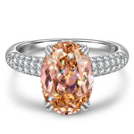 9*11mm Oval Modified Brilliant Cut Padparadscha Sunset Glow Ice-Frosted Sparkle Lab Zircon - Pave Classic Engagement Ring White Gold Plated