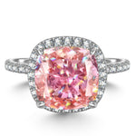 10*10mm Cushion Modified Brilliant Cut Fancy Vivid Pink Ice-Frosted Sparkle Lab Zircon - Halo Classic Engagement Ring White Gold Plated