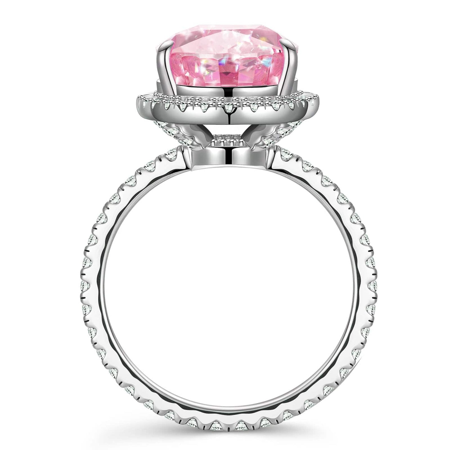 10*10mm Cushion Modified Brilliant Cut Fancy Vivid Pink Ice-Frosted Sparkle Lab Zircon - Halo Classic Engagement Ring White Gold Plated