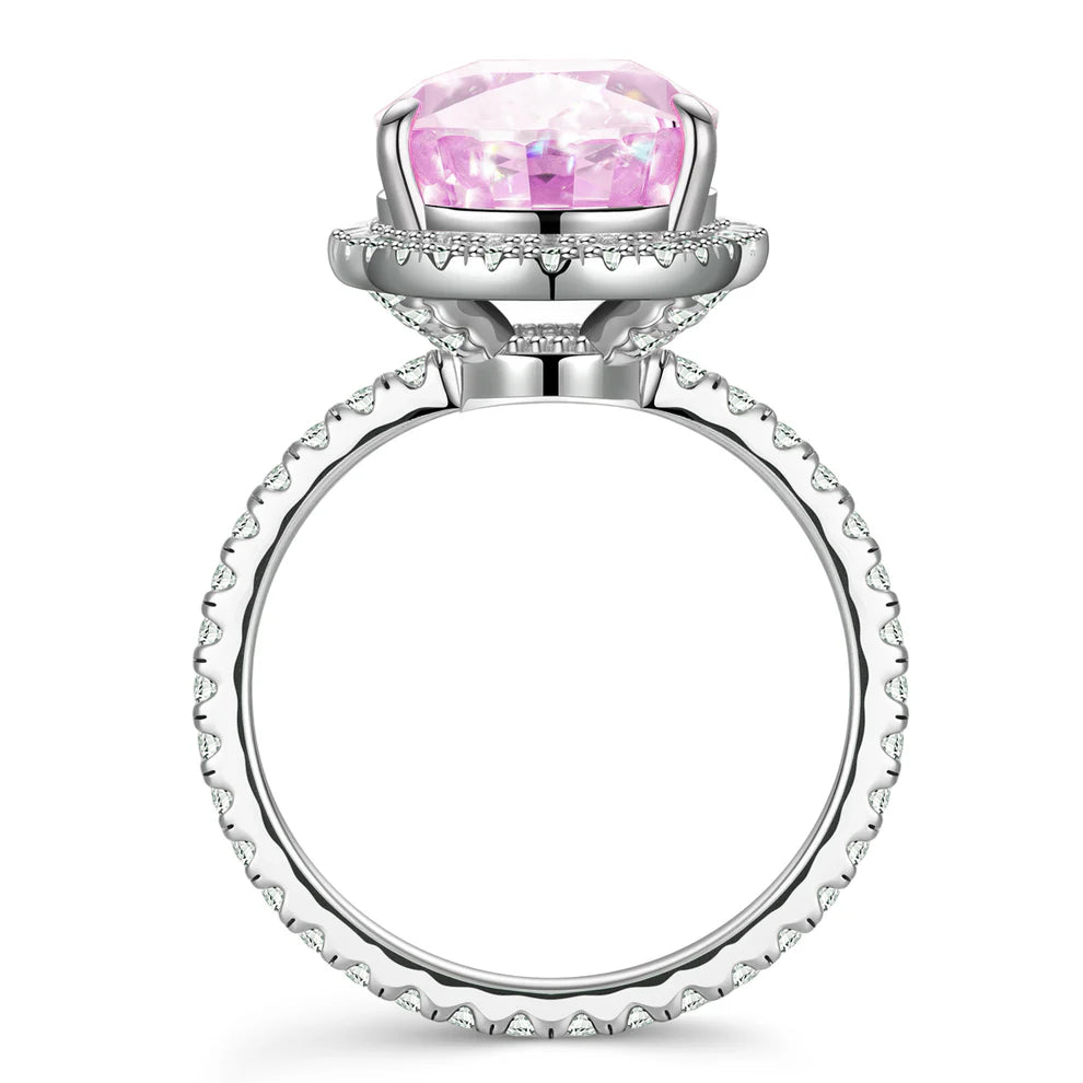 10*10mm Cushion Modified Brilliant Cut Fancy Vivid Pink Ice-Frosted Sparkle Lab Zircon - Halo Classic Engagement Ring White Gold Plated