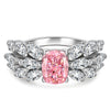 6*8mm Cushion Modified Brilliant Cut Fancy Vivid Pink Ice-Frosted Sparkle Lab Zircon - Pave Classic Engagement Ring White Gold Plated