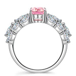 6*8mm Cushion Modified Brilliant Cut Fancy Vivid Pink Ice-Frosted Sparkle Lab Zircon - Pave Classic Engagement Ring White Gold Plated
